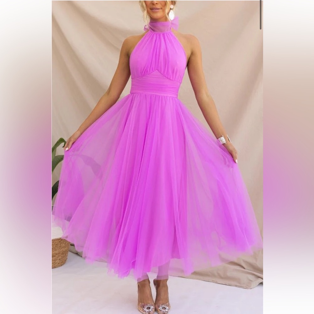Elegant Halter Neck Purple Dress